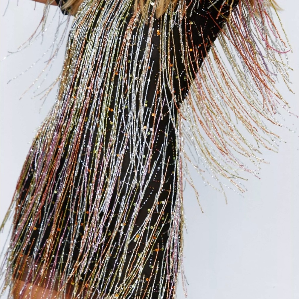 NASTYGAL Black Dress with Multicolor Fringe